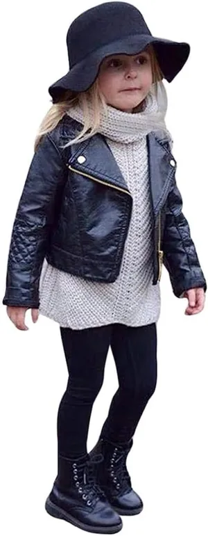 Toddler Baby Boy Girl Motorcycle Faux Leather Jackets Coat Winter Outwear PU Jacket Oblique Zipper