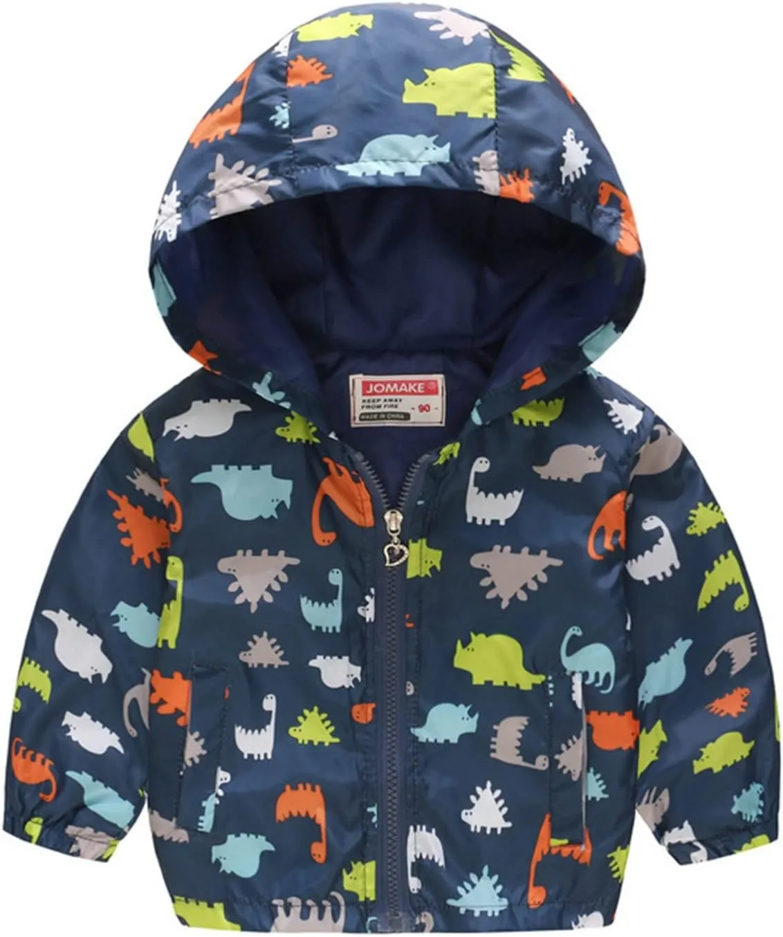 Toddler Dinosaur Print Hooded Coat Casual Kids Windproof Trench Zip Jacket Unisex Comfy Down Winter Outerwear