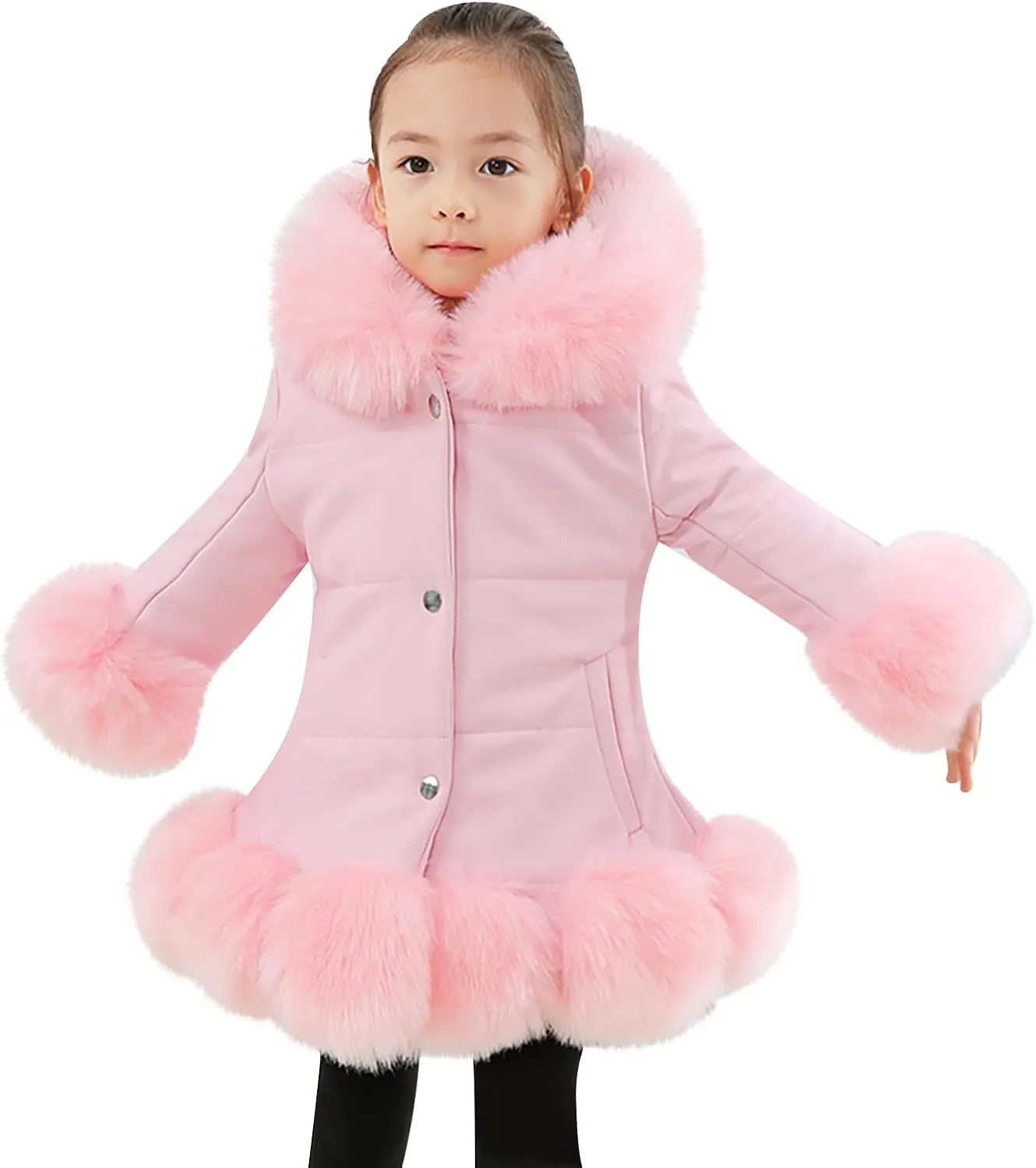 Toddler Girls Shaggy Faux Fur Outwear Coat Winter Leather Jacket Warm Fluffy Thick Outerwear Dress Coat Jacket