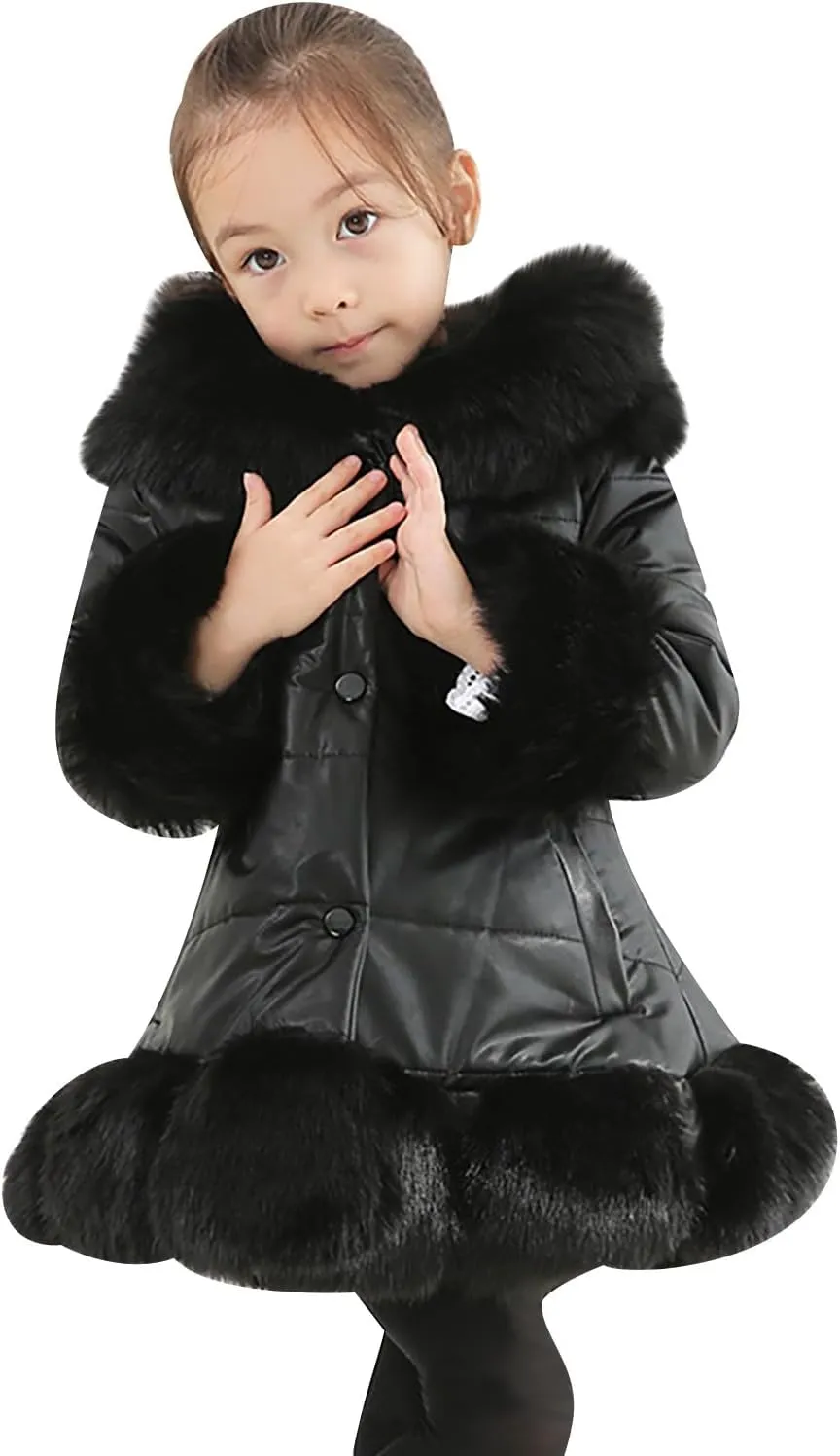 Toddler Girls Shaggy Faux Fur Outwear Coat Winter Leather Jacket Warm Fluffy Thick Outerwear Dress Coat Jacket