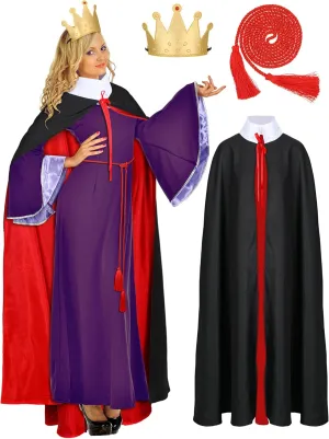 Toulite 3 Pcs Queen Adult Costume Kit with Crown Red Belt Rope and Queen Cloak for Adult Women Halloween Costume Gift