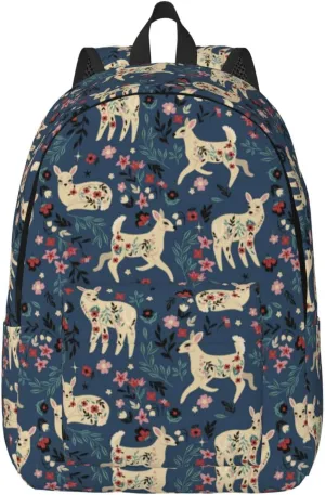 Travel Laptop Backpack - Rustic Flower Cute Deer Computer Canvas Backpack Bag with Adjustable Straps