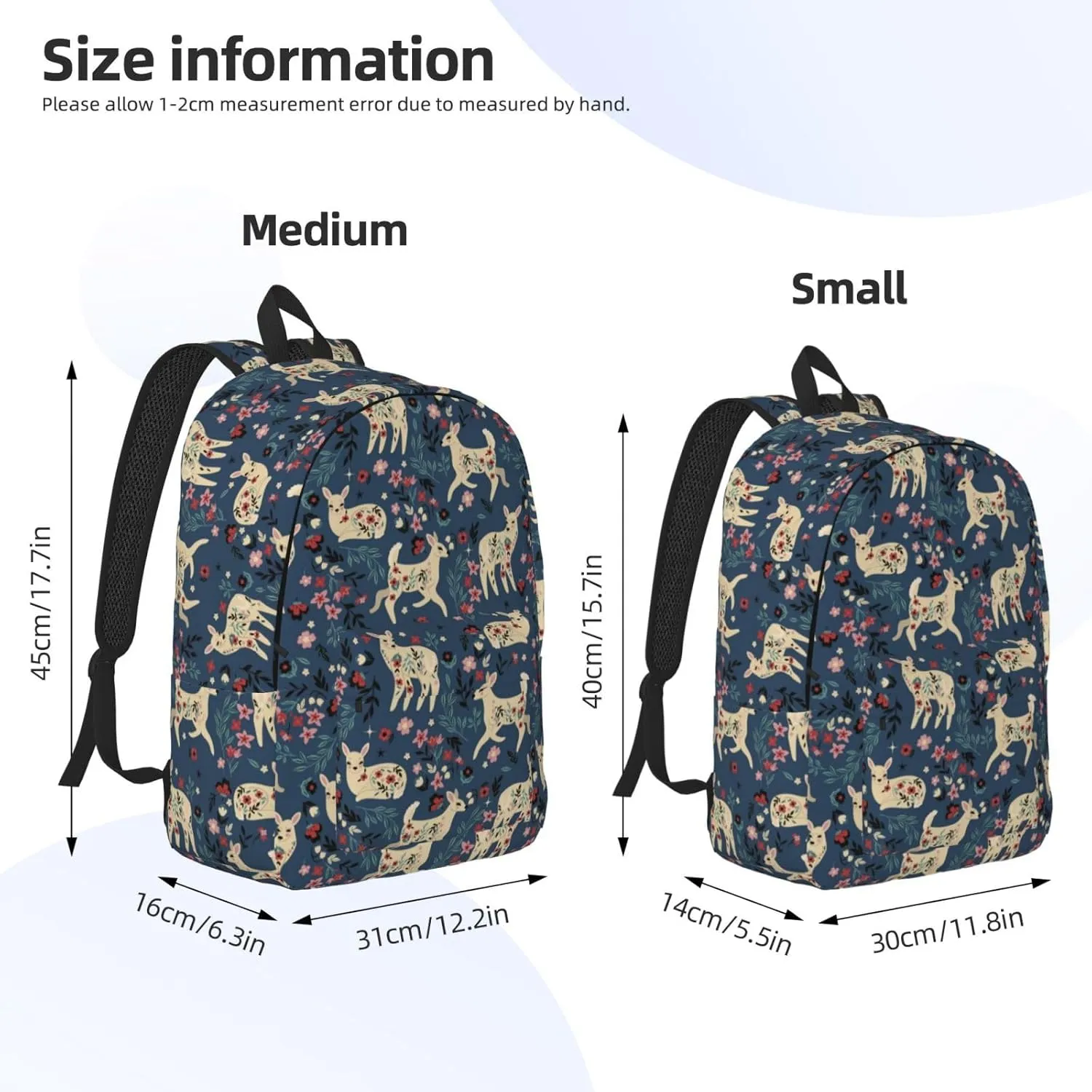 Travel Laptop Backpack - Rustic Flower Cute Deer Computer Canvas Backpack Bag with Adjustable Straps