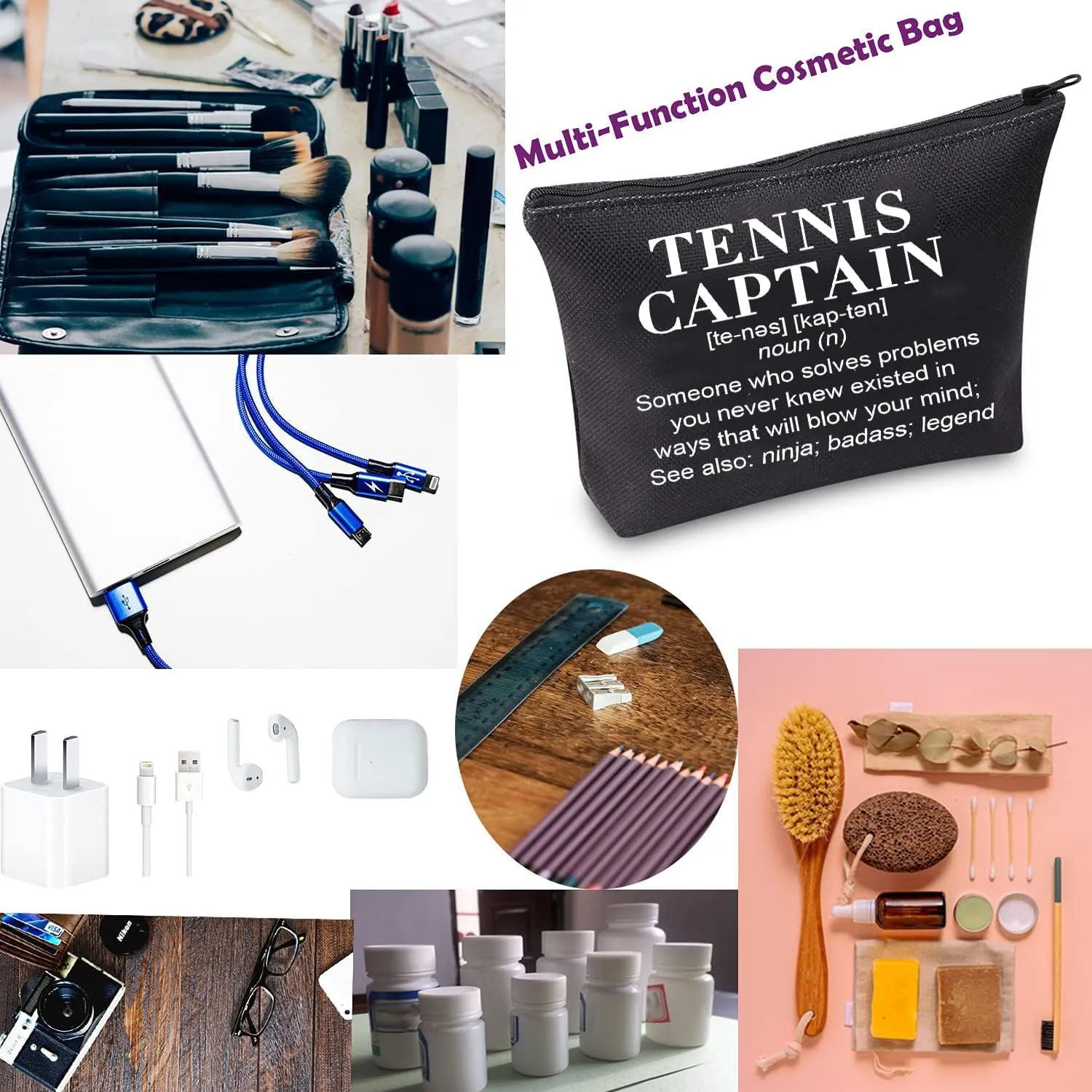 TSOTMO Tennis Captain Makeup Bag Tennis Definition Zipper Pouch for Player Coach Thank You Gift for Captain