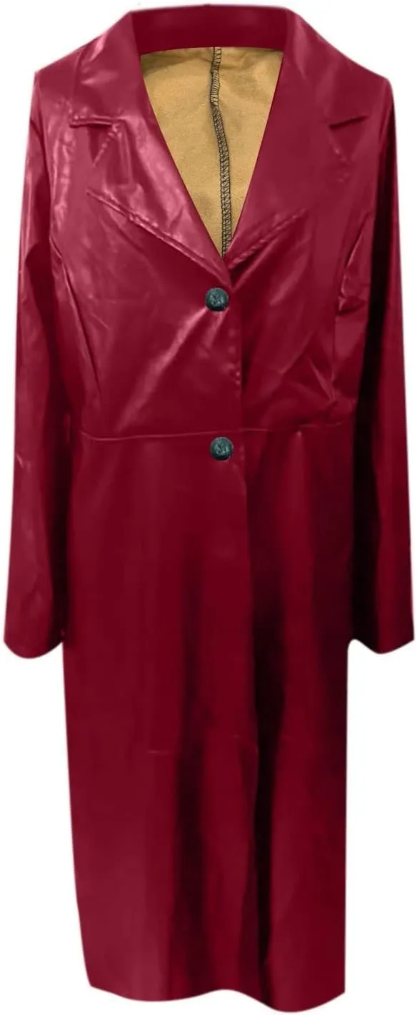tuduoms Long Faux Leather Trench Coat for Women Button Down Ankle Length Maxi PU Jackets 2022 Ladies Lapel Coat Outwear