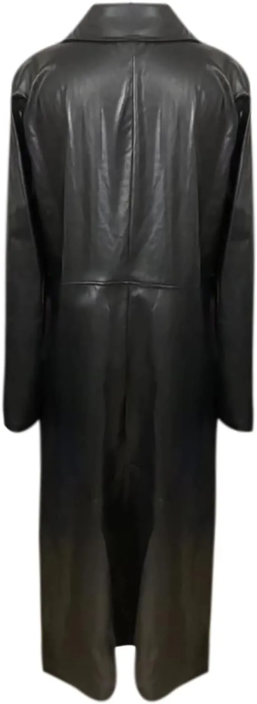 tuduoms Long Faux Leather Trench Coat for Women Button Down Ankle Length Maxi PU Jackets 2022 Ladies Lapel Coat Outwear