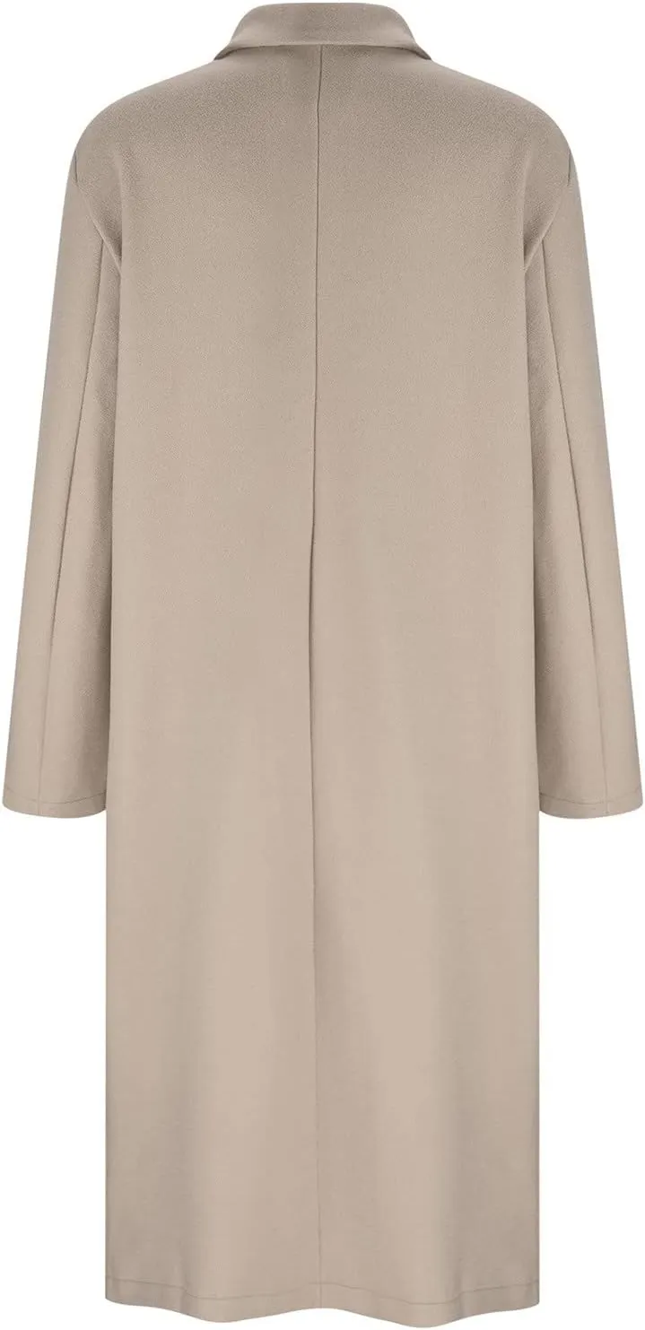 tuduoms Women's Double Breasted Duster Trench Coat Slim Mid-length Maxi Long Overcoat Elegant Solid Color Wool Blend Pea Coat