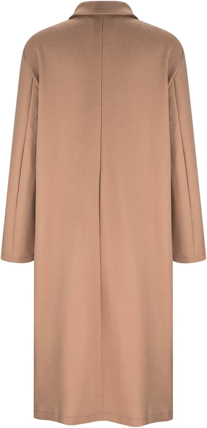 tuduoms Women's Double Breasted Duster Trench Coat Slim Mid-length Maxi Long Overcoat Elegant Solid Color Wool Blend Pea Coat