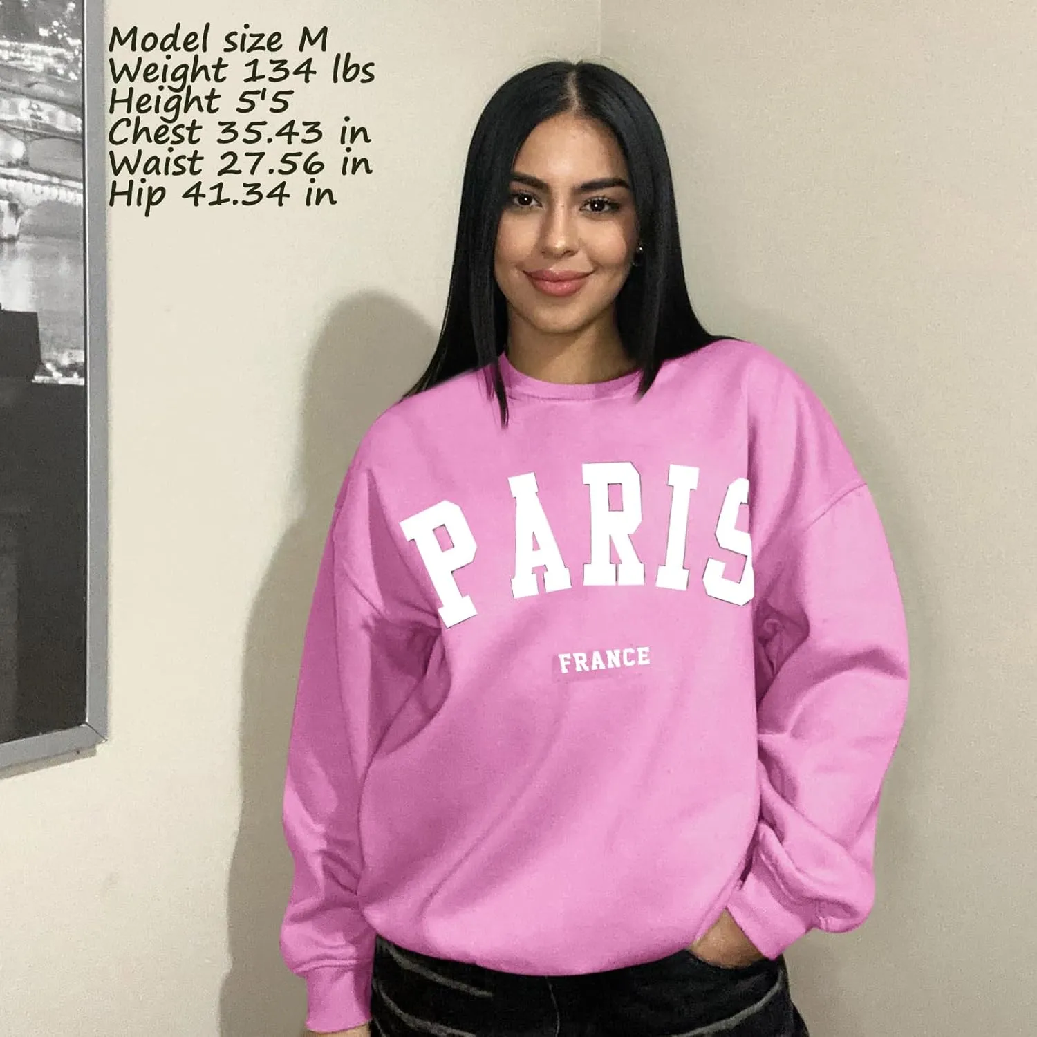 Tuislay Paris College Sweatshirt for Women Oversized Trendy Comfy Crewneck Sweatshirts Casual Graphic Pullover Tops Unisex