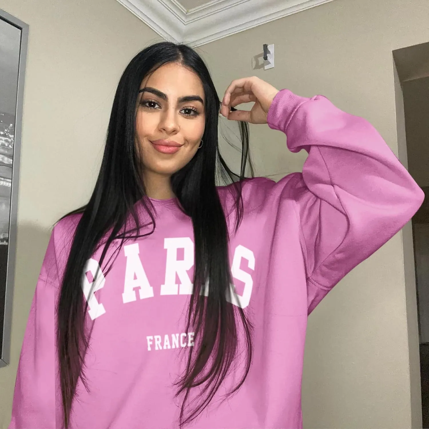 Tuislay Paris College Sweatshirt for Women Oversized Trendy Comfy Crewneck Sweatshirts Casual Graphic Pullover Tops Unisex