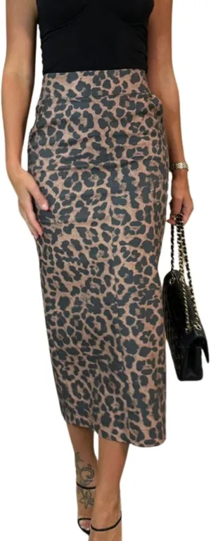 utcoco Womens Long Faux Leather Skirt Bodycon High Waist Slim Pencil Midi Skirt with Pockets
