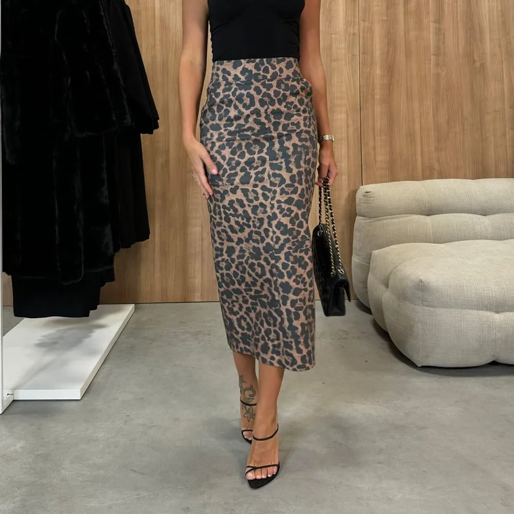 utcoco Womens Long Faux Leather Skirt Bodycon High Waist Slim Pencil Midi Skirt with Pockets