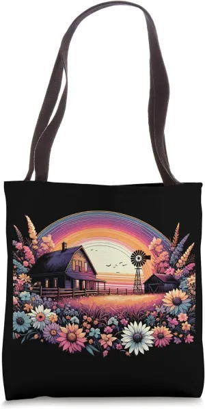 Vintage Farmhouse Sunset Blooms Vector Art Tote Bag