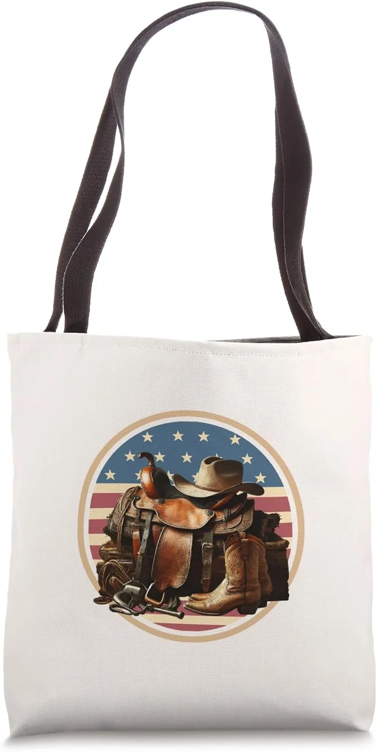 VINTAGE WESTERN STILL LIFE ART, OLD SADDLE, OLD COWBOY BOOTS Tote Bag