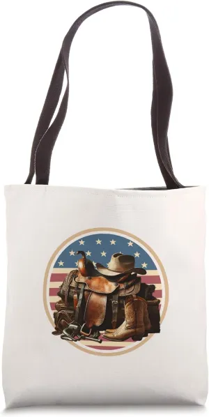 VINTAGE WESTERN STILL LIFE ART, OLD SADDLE, OLD COWBOY BOOTS Tote Bag