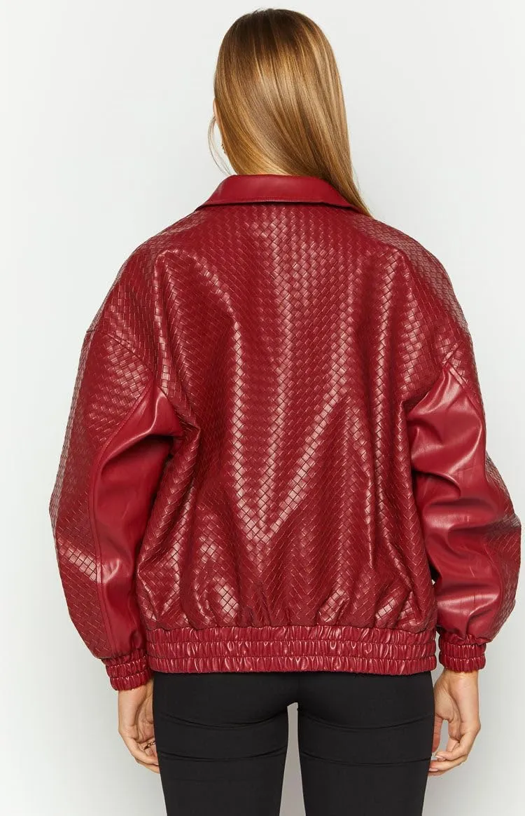 VOIKERDR Red Leather Jacket Women Trendy Zip Up Jackets Faux Leather Jacket Moto Coat Winter Outfits