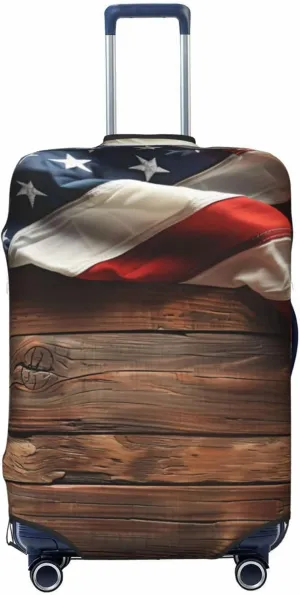 VOSERY Luggage Cover Protector Suitcase Cover - Rustic American Flag Wood High Elasticity Suitcase Cover for Luggage
