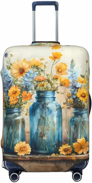 VOSERY Luggage Cover Protector Suitcase Cover - Rustic Blue Vase Blossoms High Elasticity Suitcase Cover for Luggage
