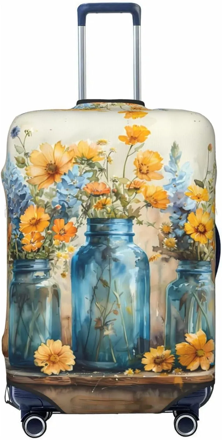 VOSERY Luggage Cover Protector Suitcase Cover - Rustic Blue Vase Blossoms High Elasticity Suitcase Cover for Luggage