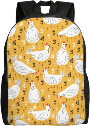 VOSERY Travel Laptop Backpack for Men Women with Adjustable Padded Shoulder Straps, Rustic Lines Funny Chicken Yellow Waterproof Backpack with Laptop Sleeve, Computer Backpack Bag Fit 15 Inch Laptop