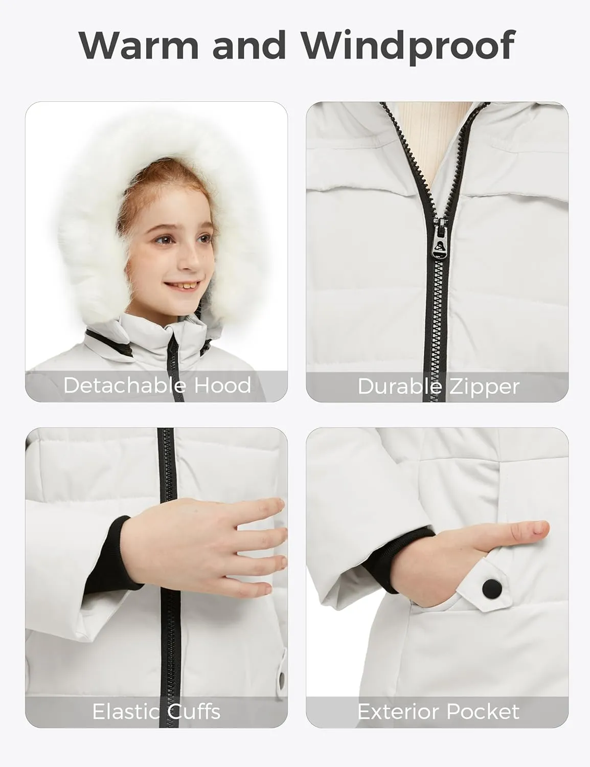 wantdo Girl's Winter Coat Waterproof Long Puffer Jacket Warm Parka with Faux Fur Hood