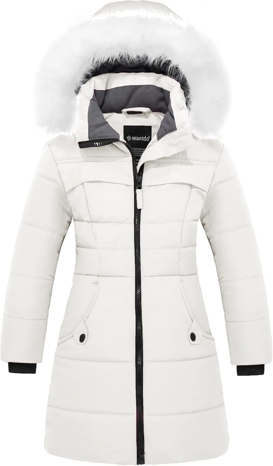 wantdo Girl's Winter Coat Waterproof Long Puffer Jacket Warm Parka with Faux Fur Hood