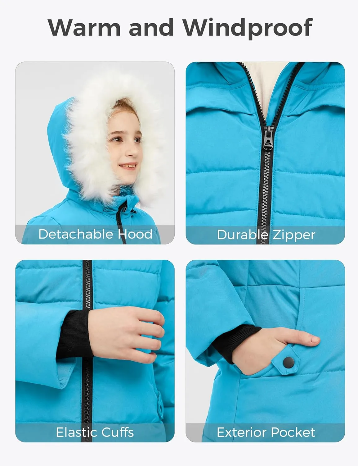 wantdo Girl's Winter Coat Waterproof Long Puffer Jacket Warm Parka with Faux Fur Hood