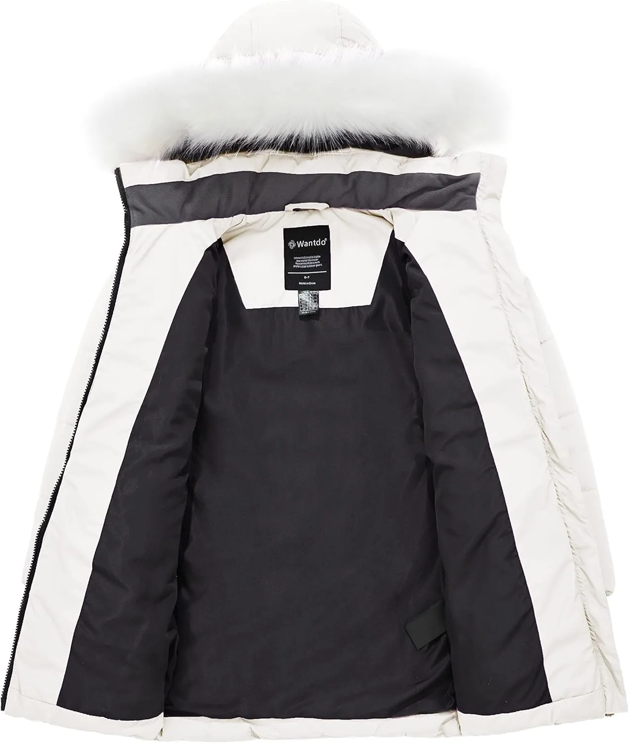 wantdo Girl's Winter Coat Waterproof Long Puffer Jacket Warm Parka with Faux Fur Hood