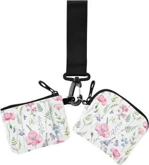 Watercolor Floral Pattern Delicate Flower Women's Coin Wallet Card Holder Compact Size Zipper Wristlet Wallet with Wristle Strap for Women Men 2 Pcs