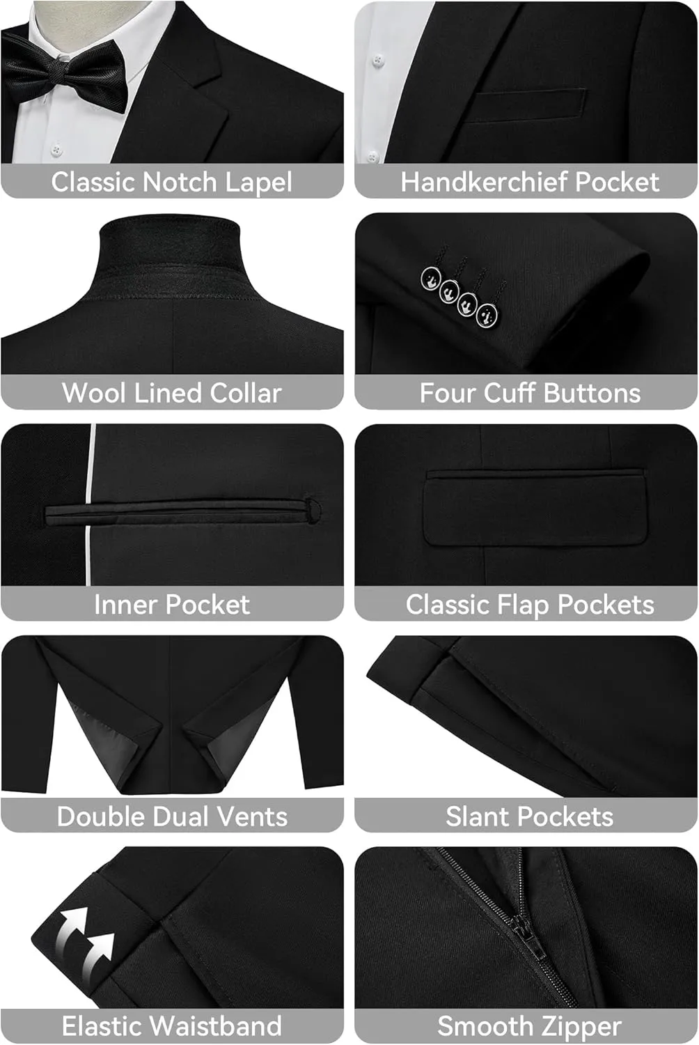 WEEN CHARM Men's Suits Slim Fit 2 Piece One Button Blazer Jacket Wedding Prom Tuxedo Pants Set