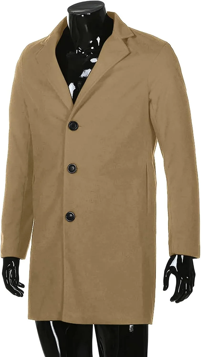 WENKOMG1 Men Winter Slim Coat,Trench Lapel Long Jacket Double Breasted Coat Soft Elegant windbreaker