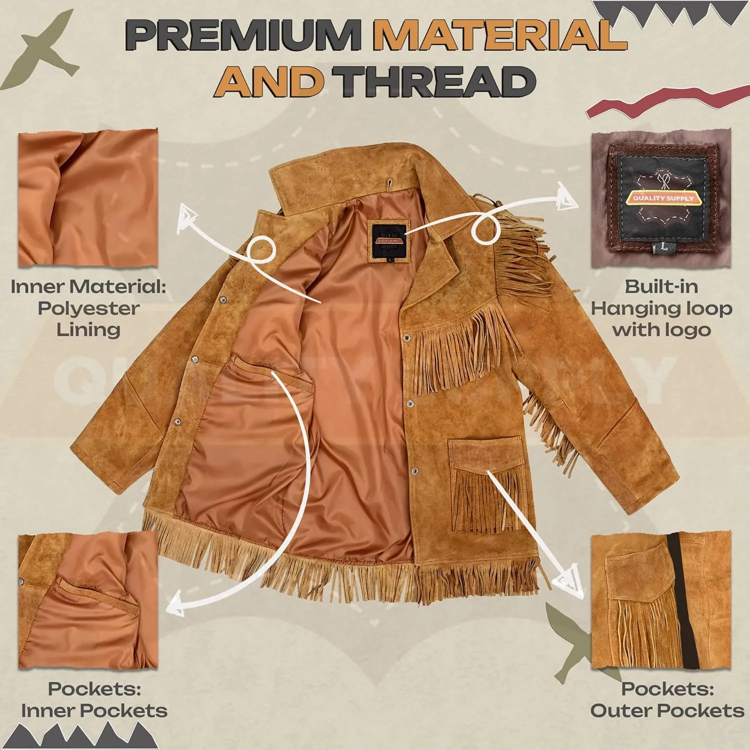 Western Genuine Leather Suede Jacket Women Cowlady Native American Ladies Fringe Cowgirl Jacket with Tassels