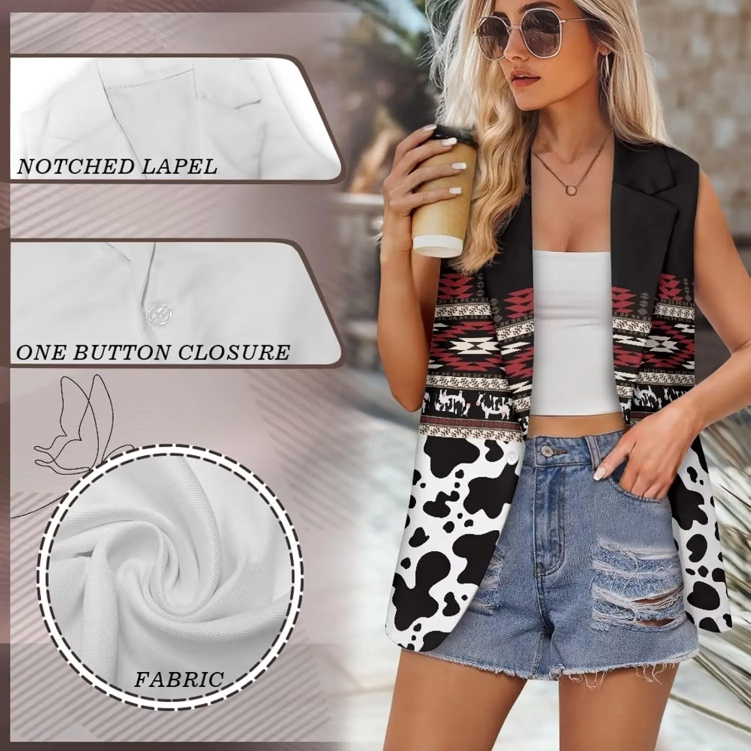 Western Vest For Women,Casual Women Suit Vest,Slim Sleeveless Blazers,S-5XL