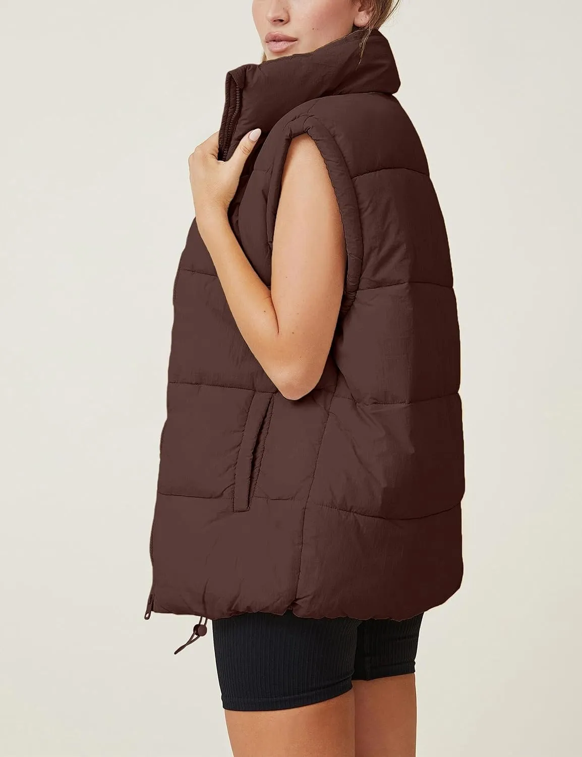 WHN Women's Oversized Puffer Vest Sleeveless Padded Jacket Coat Zip Up Winter Warm Outerwear