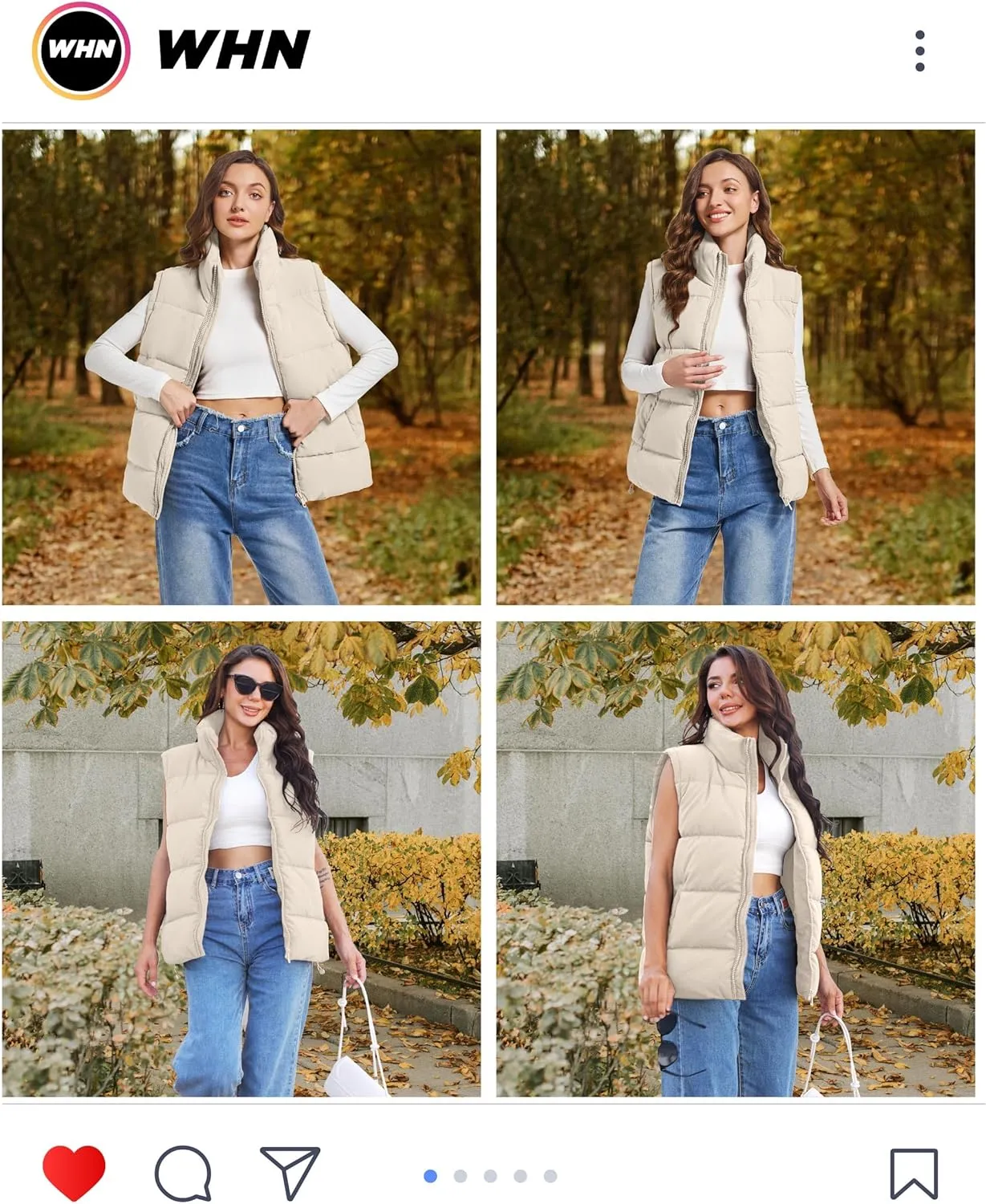 WHN Women's Oversized Puffer Vest Sleeveless Padded Jacket Coat Zip Up Winter Warm Outerwear