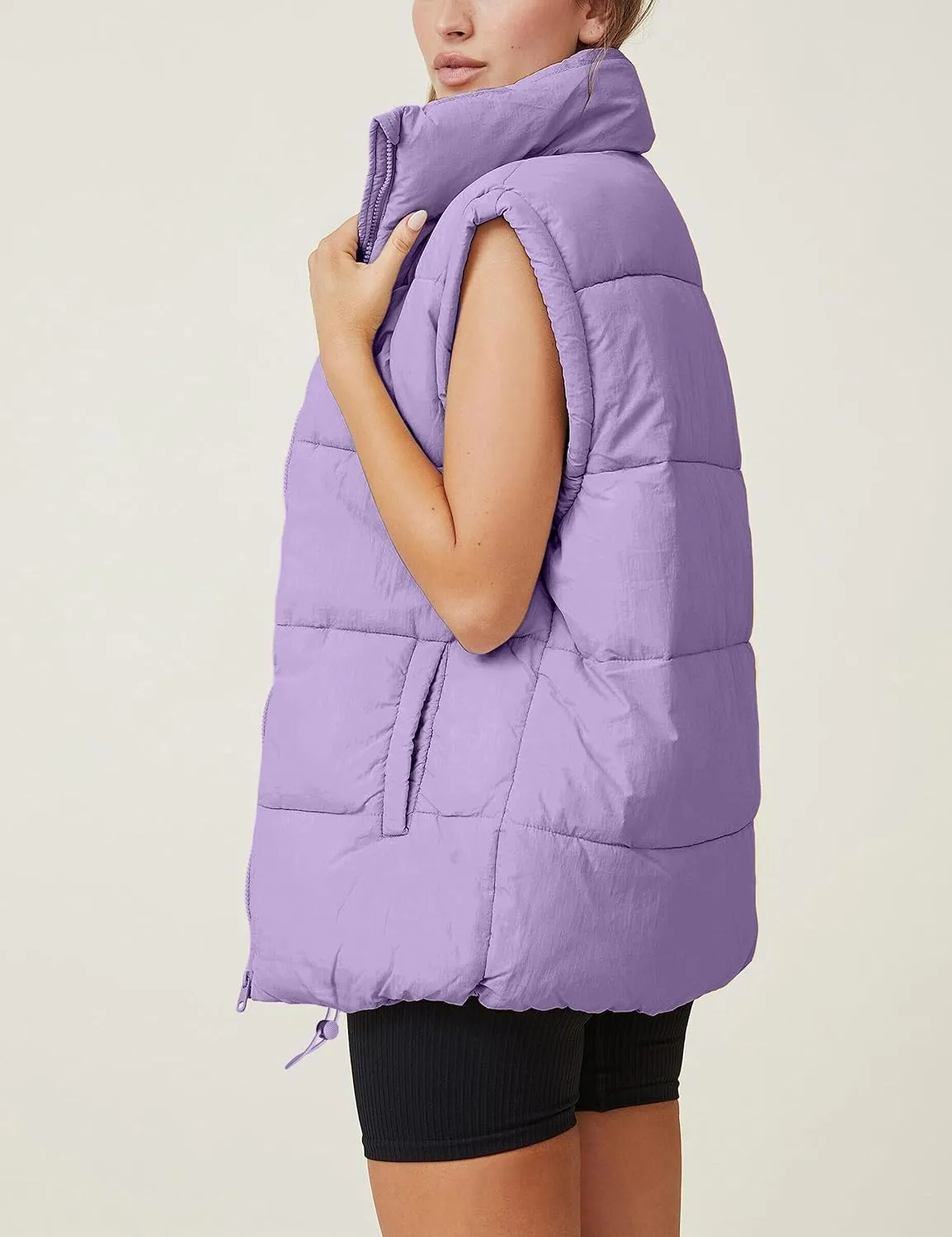 WHN Women's Oversized Puffer Vest Sleeveless Padded Jacket Coat Zip Up Winter Warm Outerwear