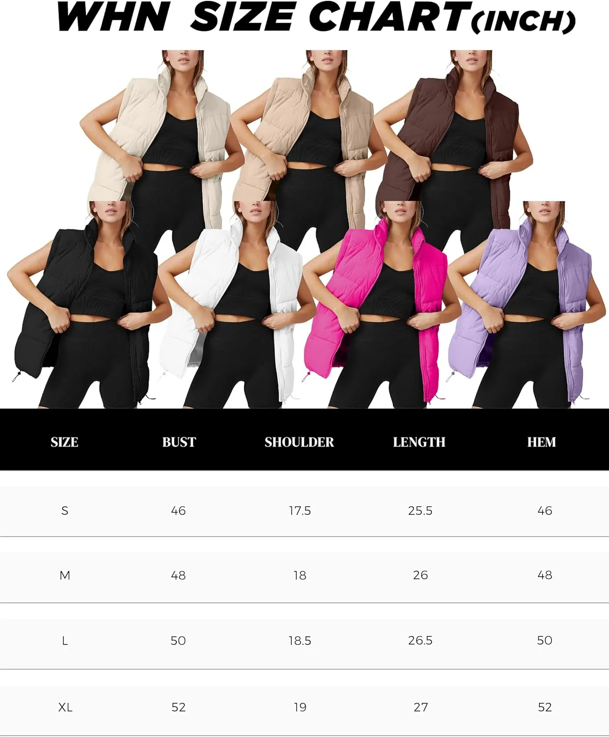 WHN Women's Oversized Puffer Vest Sleeveless Padded Jacket Coat Zip Up Winter Warm Outerwear
