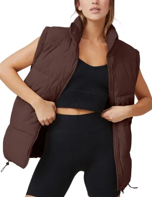 WHN Women's Oversized Puffer Vest Sleeveless Padded Jacket Coat Zip Up Winter Warm Outerwear