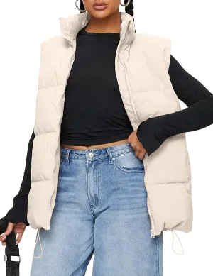 WHN Women's Oversized Puffer Vest Sleeveless Padded Jacket Coat Zip Up Winter Warm Outerwear