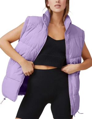 WHN Women's Oversized Puffer Vest Sleeveless Padded Jacket Coat Zip Up Winter Warm Outerwear