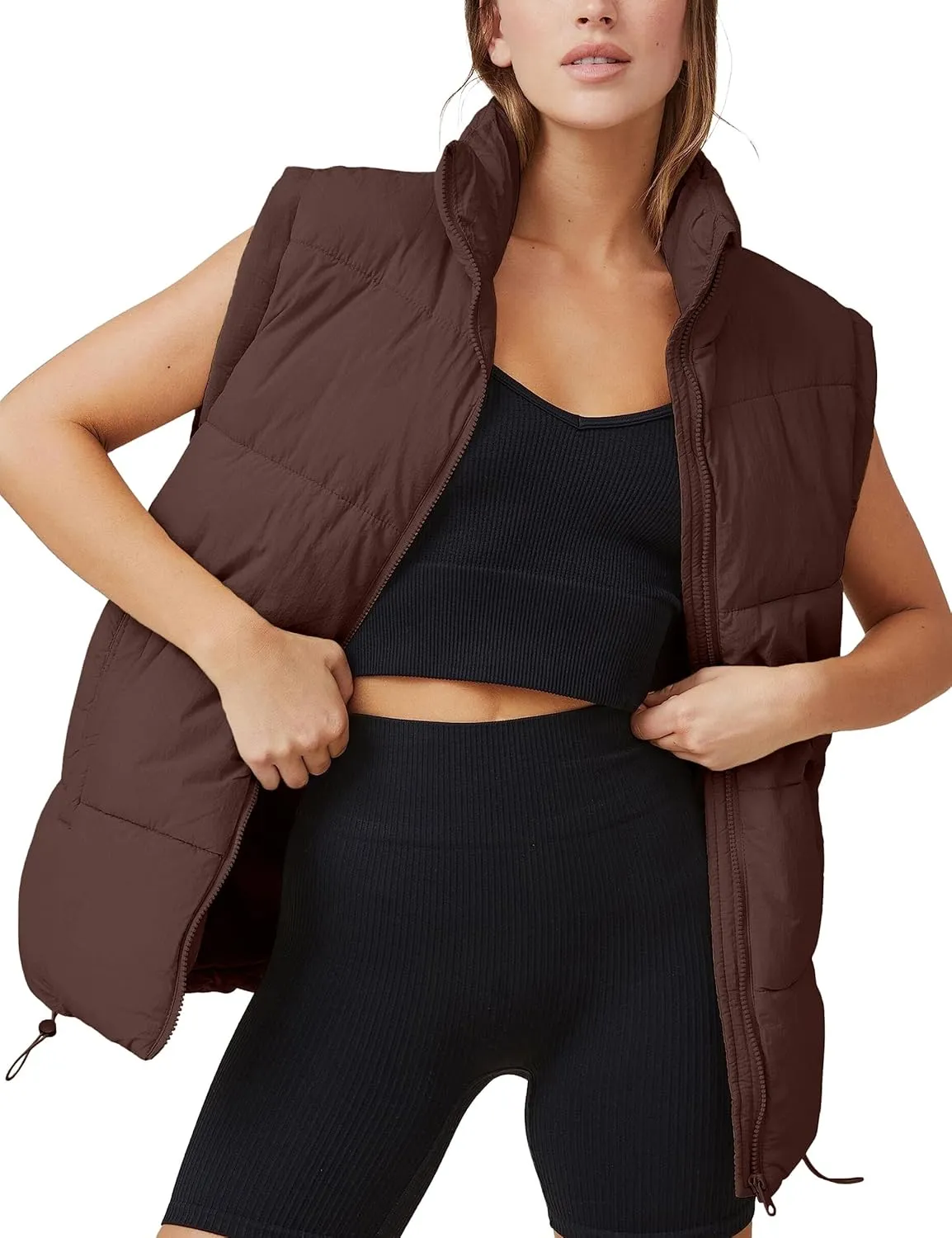 WHN Women's Oversized Puffer Vest Sleeveless Padded Jacket Coat Zip Up Winter Warm Outerwear