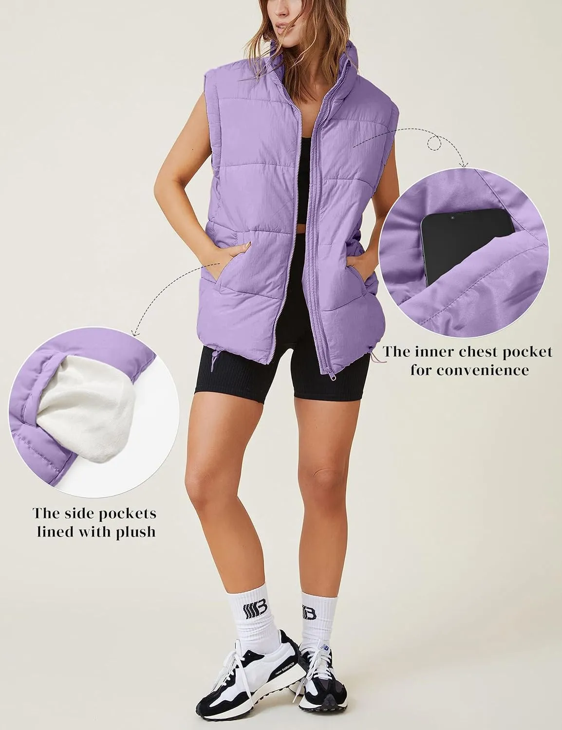 WHN Women's Oversized Puffer Vest Sleeveless Padded Jacket Coat Zip Up Winter Warm Outerwear
