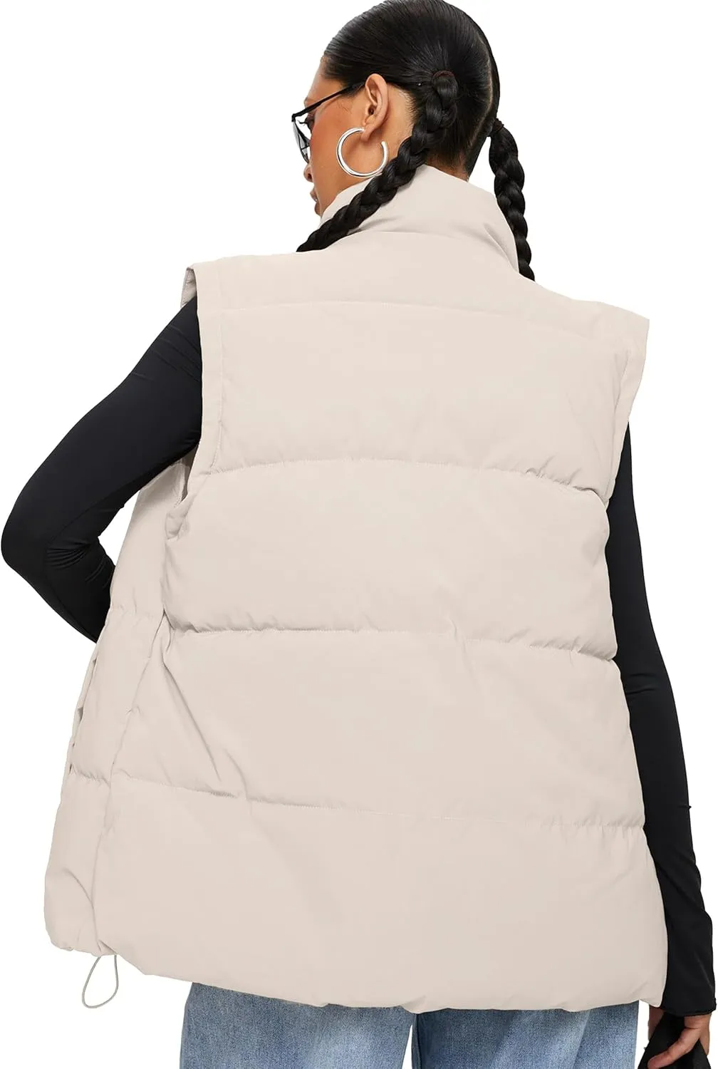WHN Women's Oversized Puffer Vest Sleeveless Padded Jacket Coat Zip Up Winter Warm Outerwear