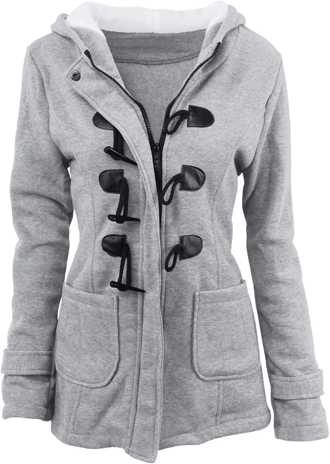 Winter Coats for Women 2024 Trendy Fleece Sherpa Lined Jacket Suede Leather Faux Fur Pea Coats with Horn Buttons