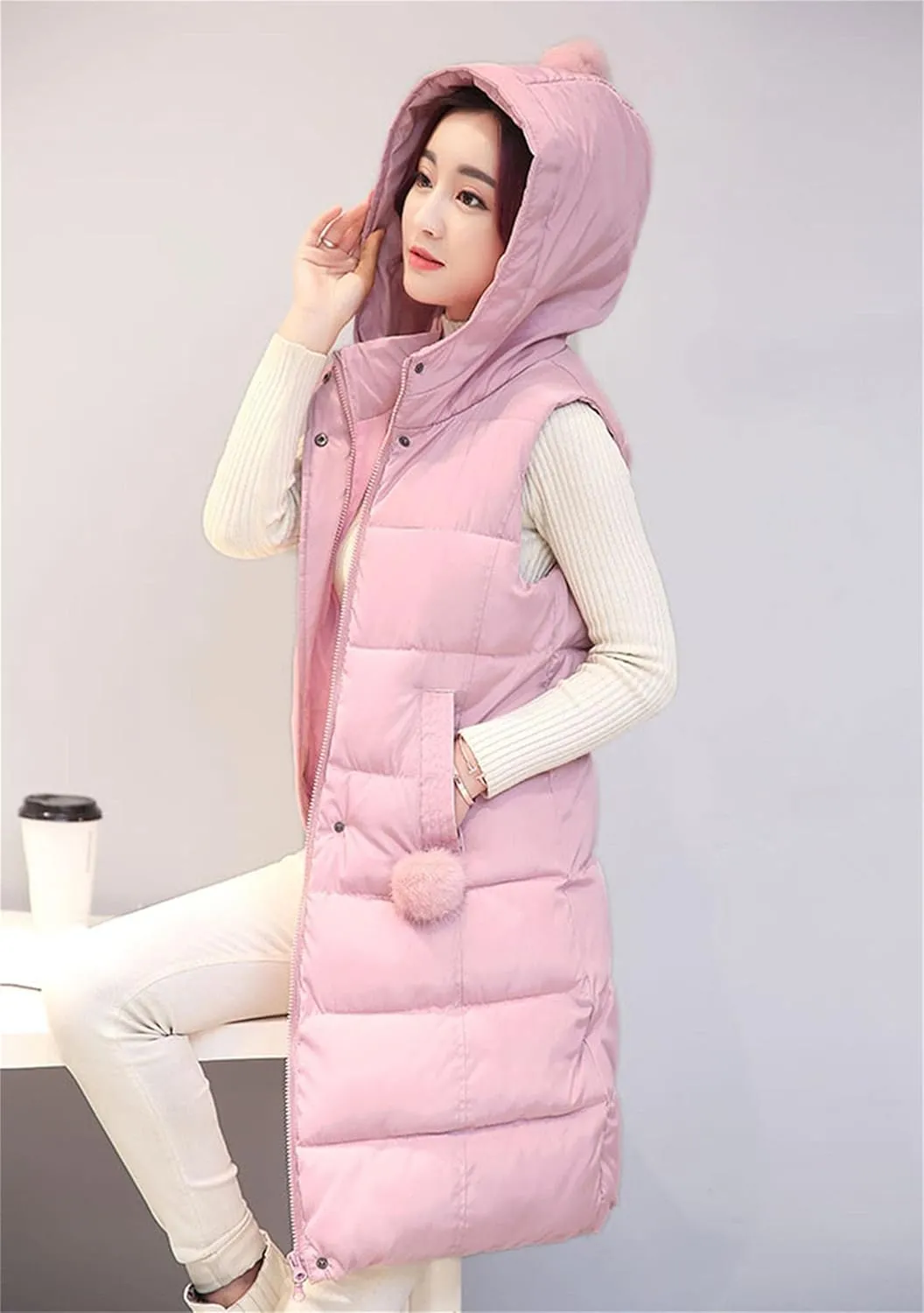 WIWIQS Women's Winter Button Down Hooded Vest Coat Lightweight Puffer Coat with Pockets