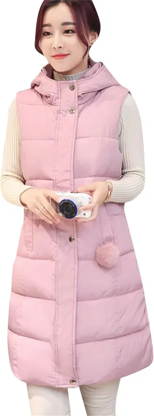 WIWIQS Women's Winter Button Down Hooded Vest Coat Lightweight Puffer Coat with Pockets