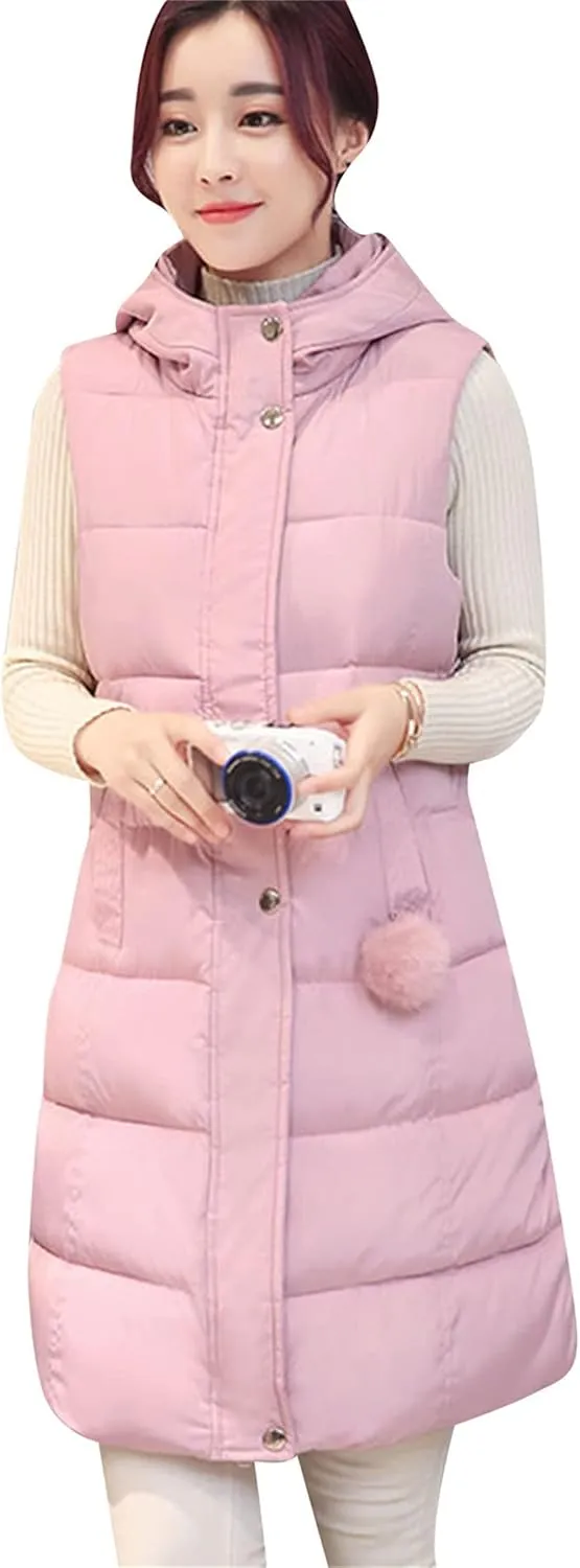 WIWIQS Women's Winter Button Down Hooded Vest Coat Lightweight Puffer Coat with Pockets