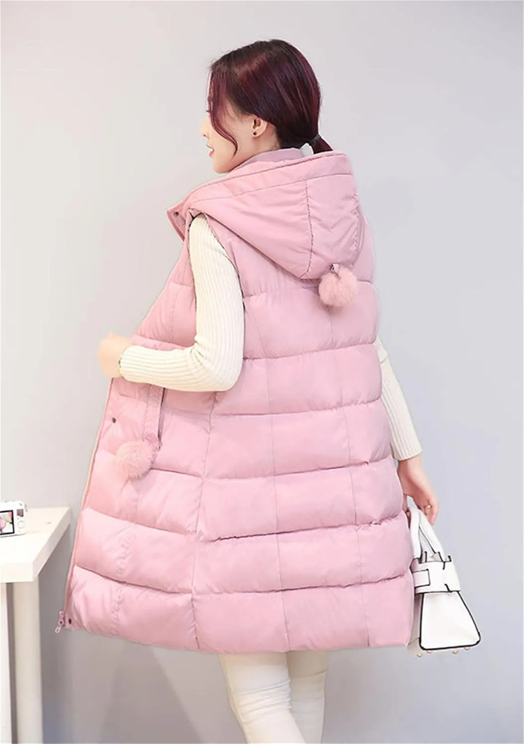 WIWIQS Women's Winter Button Down Hooded Vest Coat Lightweight Puffer Coat with Pockets
