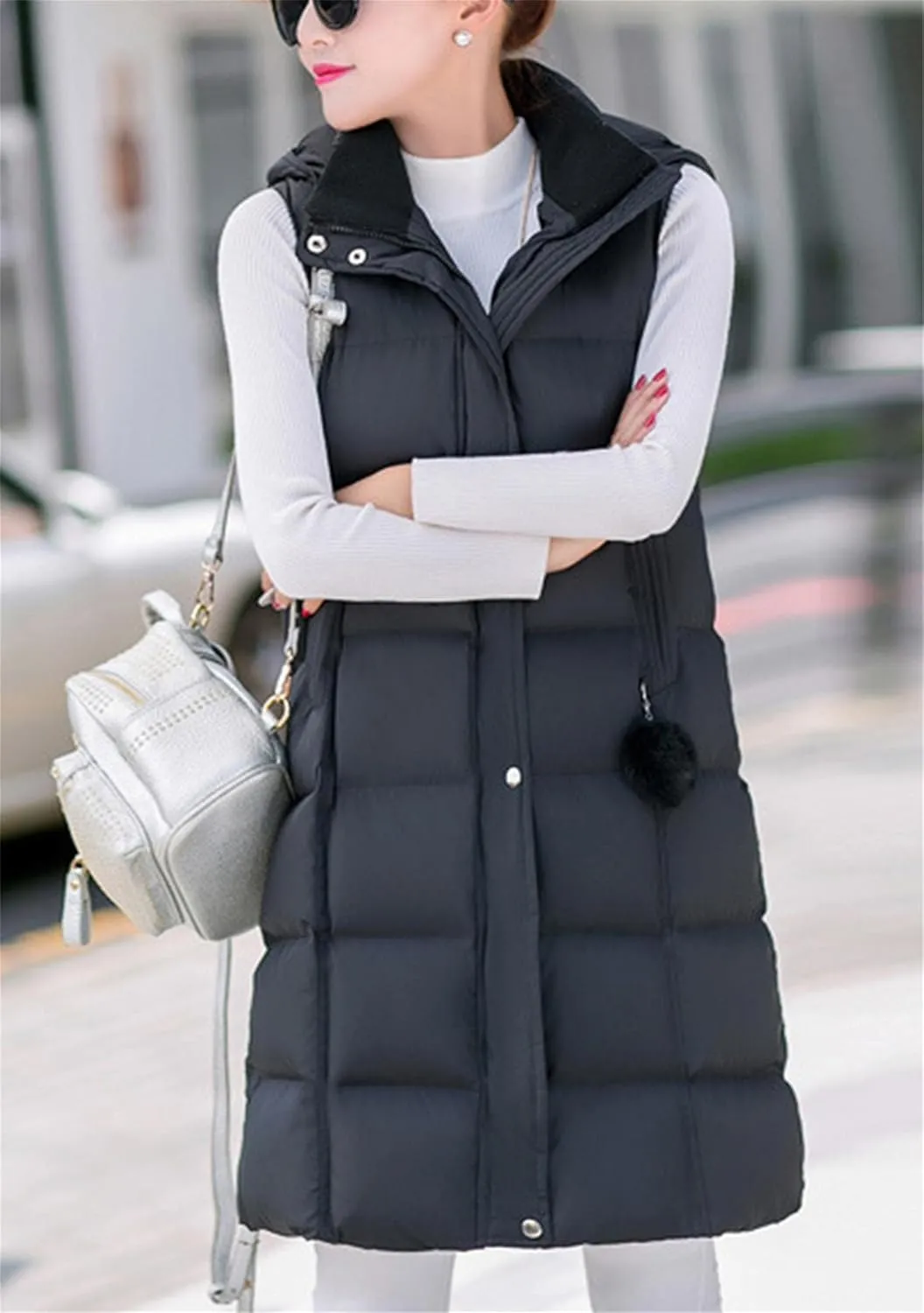 WIWIQS Women's Winter Button Down Hooded Vest Coat Lightweight Puffer Coat with Pockets