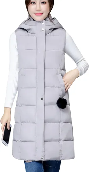WIWIQS Women's Winter Button Down Hooded Vest Coat Lightweight Puffer Coat with Pockets